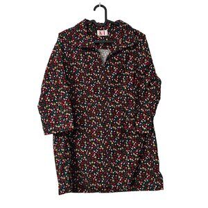 Kit Multicolor Retro Floral Corduroy Popover Shirt Tunic Top Womens Size M/L